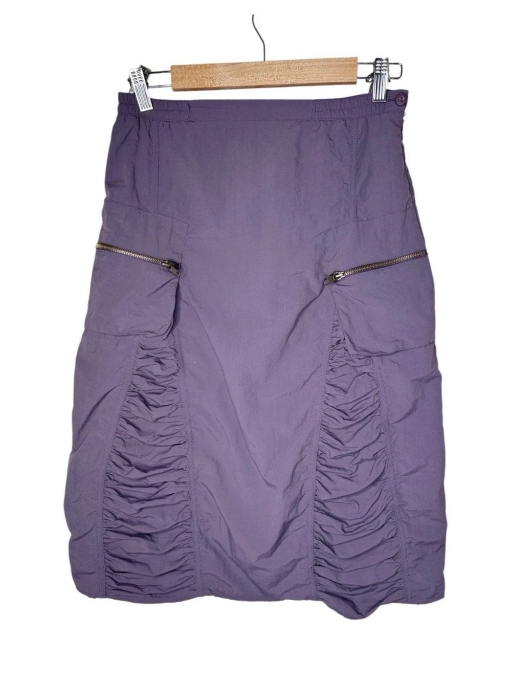 Hanna For La Journee Nylon Ruched Parachute Skirt Zip Pockets Purple Size Small